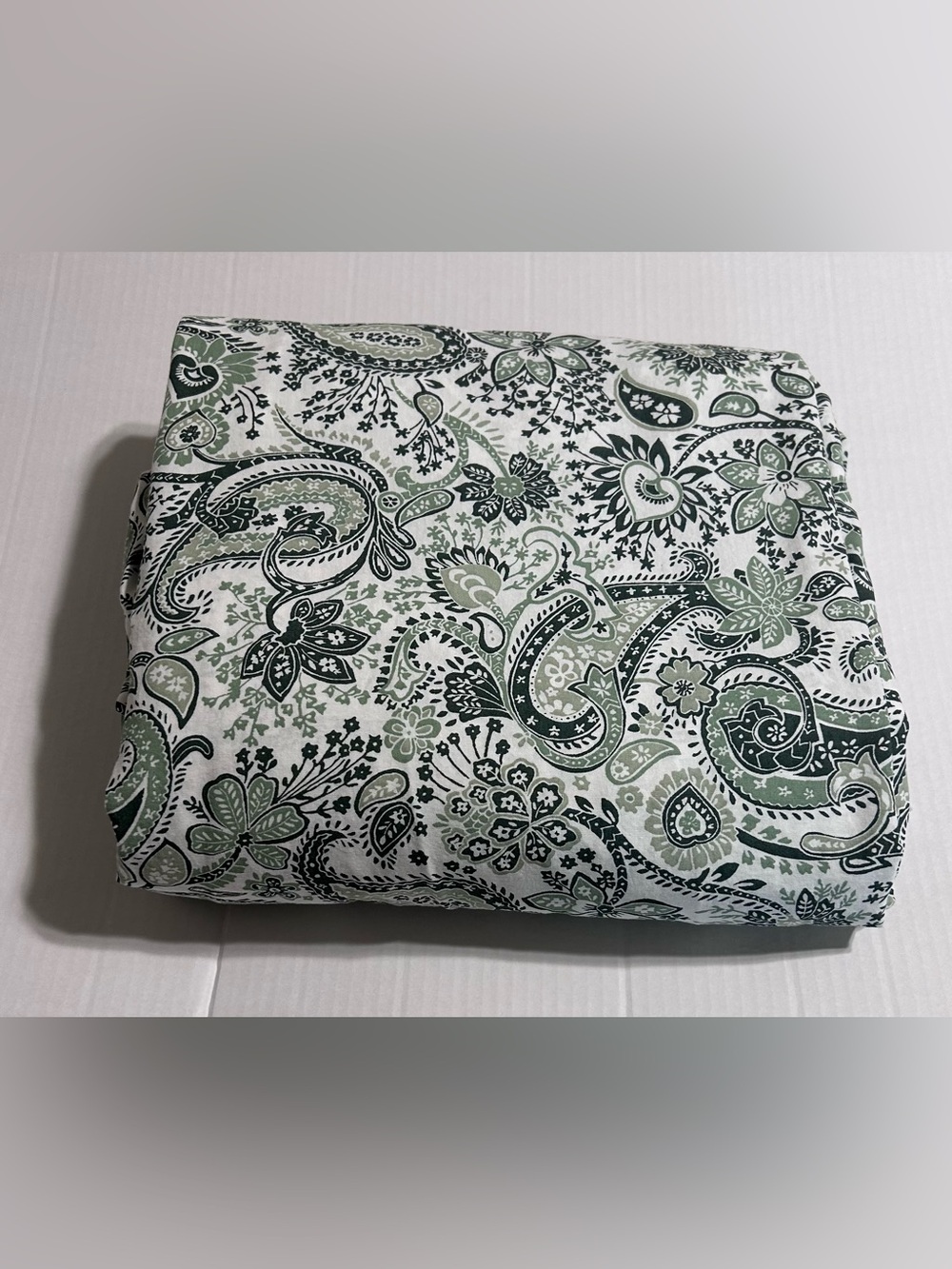 IKEA RODGERSIA King Duvet Cover White/Green Paisley Floral Cotton Button